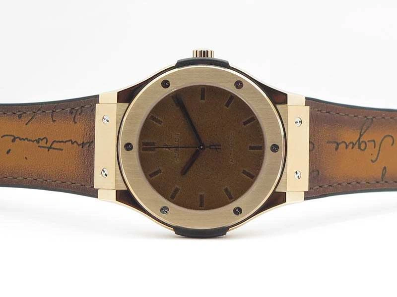 Classic Fusion 45mm RG Berluti Scritto SRF Best Edition Brown Leather Dial On Gummy Strap A2892