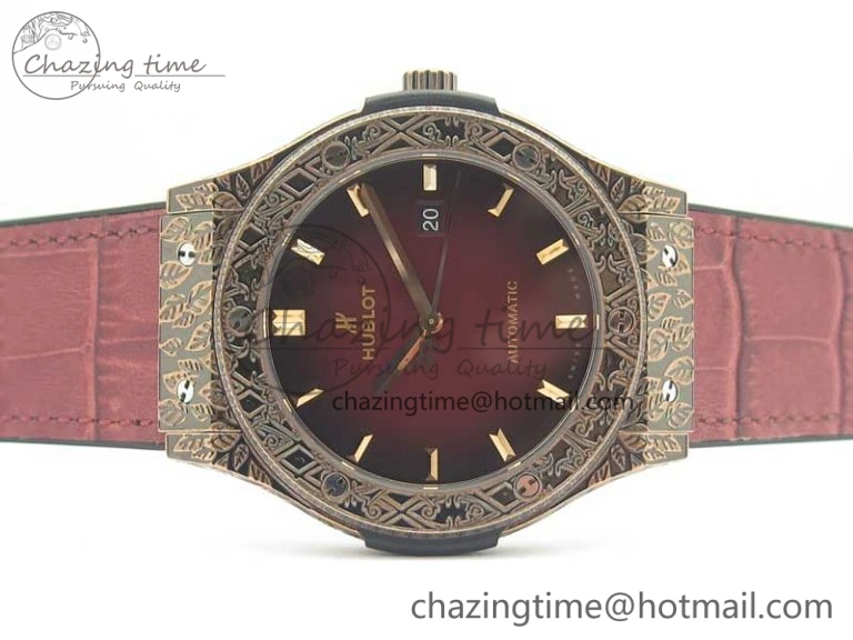 Classic Fusion 45mm RG Engravings Case SRF Best Edition Red Dial On Red Gummy Strap A2892 (Free Box)