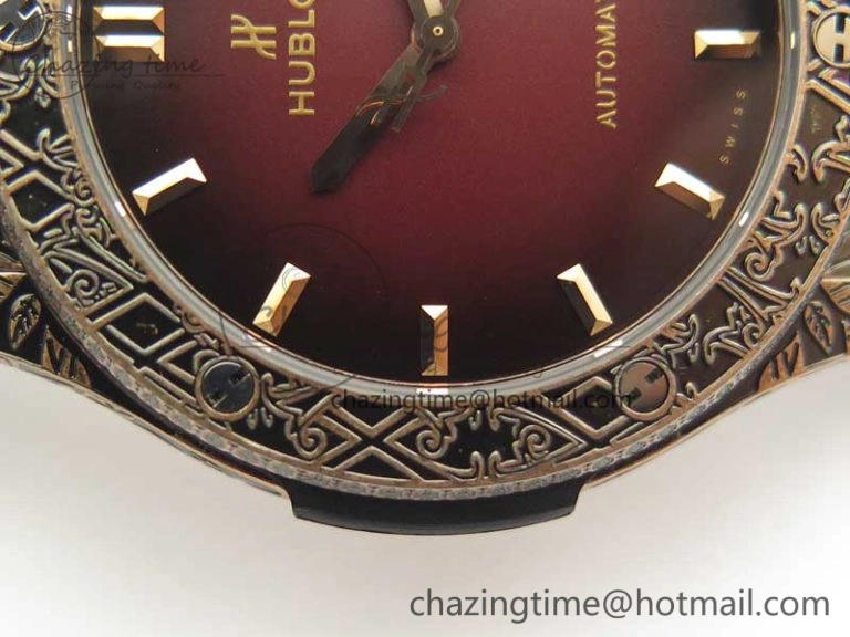 Classic Fusion 45mm RG Engravings Case SRF Best Edition Red Dial On Red Gummy Strap A2892 (Free Box)