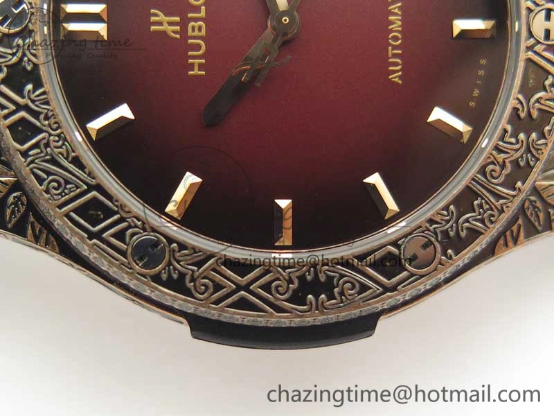Classic Fusion 45mm RG Engravings Case SRF Best Edition Red Dial On Red Gummy Strap A2892 (Free Box)