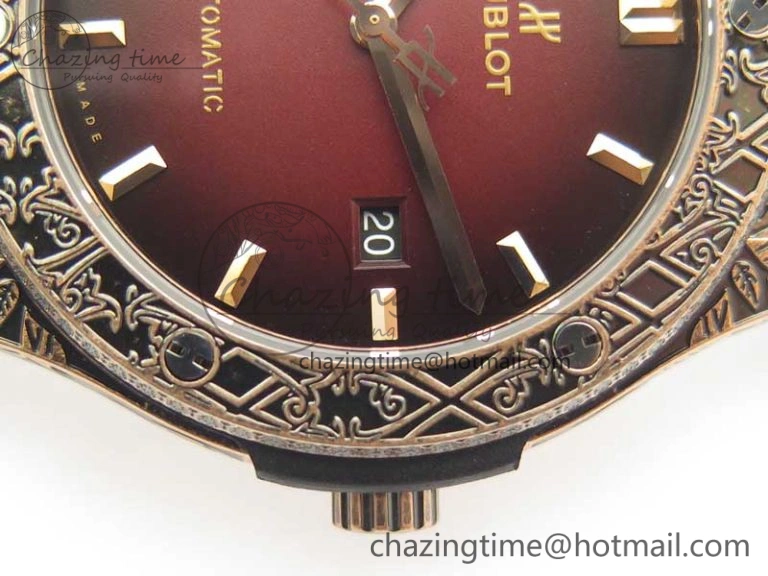 Classic Fusion 45mm RG Engravings Case SRF Best Edition Red Dial On Red Gummy Strap A2892 (Free Box)