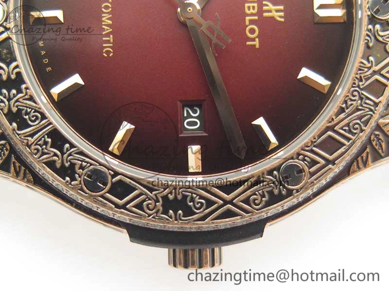 Classic Fusion 45mm RG Engravings Case SRF Best Edition Red Dial On Red Gummy Strap A2892 (Free Box)