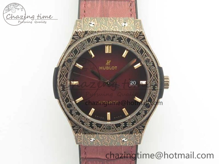 Classic Fusion 45mm RG Engravings Case SRF Best Edition Red Dial On Red Gummy Strap A2892 (Free Box)