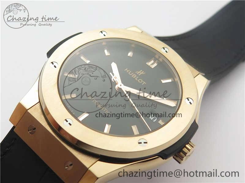 Classic Fusion 45mm RG WWF 1:1 Best Edition Black Dial on Black Gummy Strap A2892