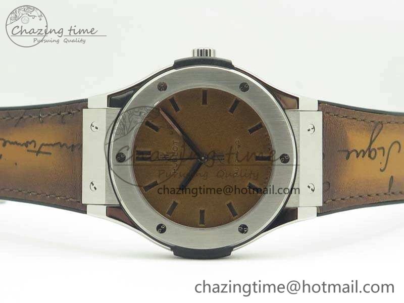 Classic Fusion 45mm SS Berluti Scritto SRF Best Edition Brown Leather Dial On Gummy Strap A2892 V2