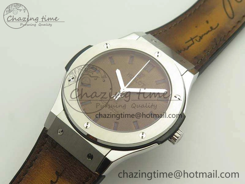 Classic Fusion 45mm SS Berluti Scritto SRF Best Edition Brown Leather Dial On Gummy Strap A2892 V2