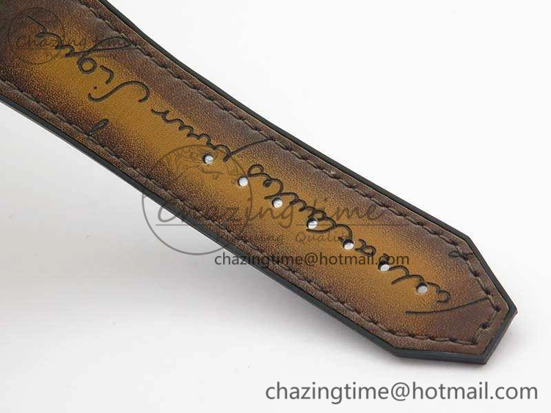 Classic Fusion 45mm SS Berluti Scritto SRF Best Edition Brown Leather Dial On Gummy Strap A2892