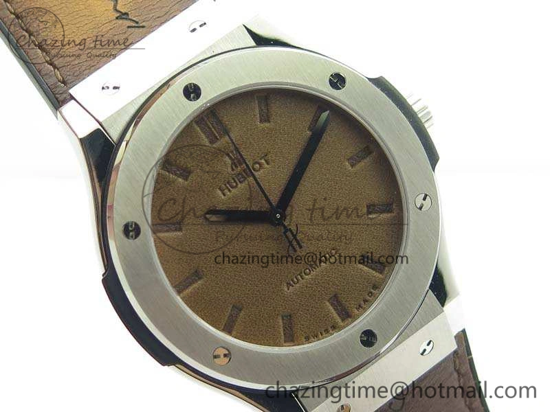 Classic Fusion 45mm SS Berluti Scritto SRF Best Edition Brown Leather Dial On Gummy Strap A2892