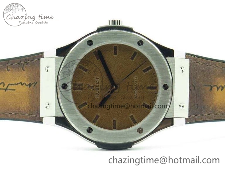 Classic Fusion 45mm SS Berluti Scritto SRF Best Edition Brown Leather Dial On Gummy Strap A2892