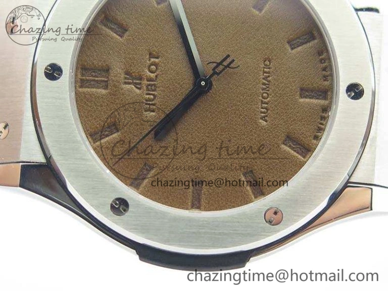 Classic Fusion 45mm SS Berluti Scritto SRF Best Edition Brown Leather Dial On Gummy Strap A2892