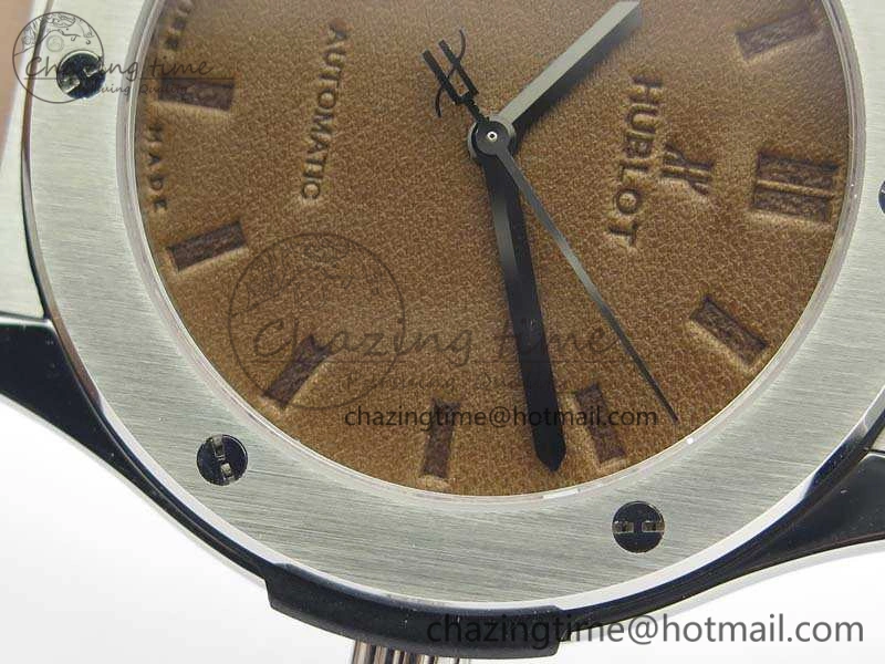 Classic Fusion 45mm SS Berluti Scritto SRF Best Edition Brown Leather Dial On Gummy Strap A2892