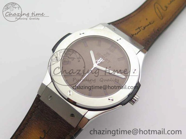 Classic Fusion 45mm SS Berluti Scritto SRF Best Edition Brown Leather Dial On Gummy Strap A2892