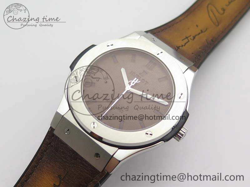 Classic Fusion 45mm SS Berluti Scritto SRF Best Edition Brown Leather Dial On Gummy Strap A2892