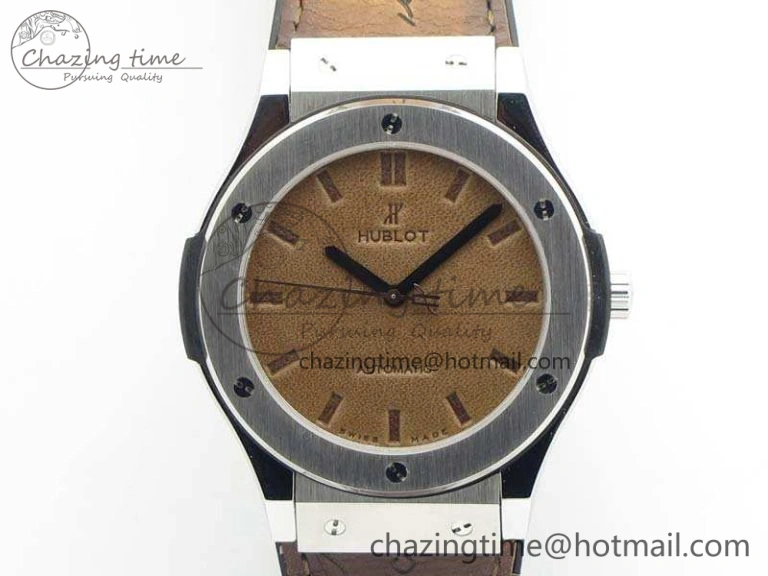 Classic Fusion 45mm SS Berluti Scritto SRF Best Edition Brown Leather Dial On Gummy Strap A2892