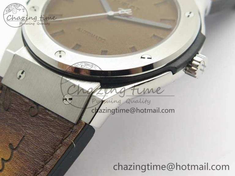 Classic Fusion 45mm SS Berluti Scritto SRF Best Edition Brown Leather Dial On Gummy Strap A2892