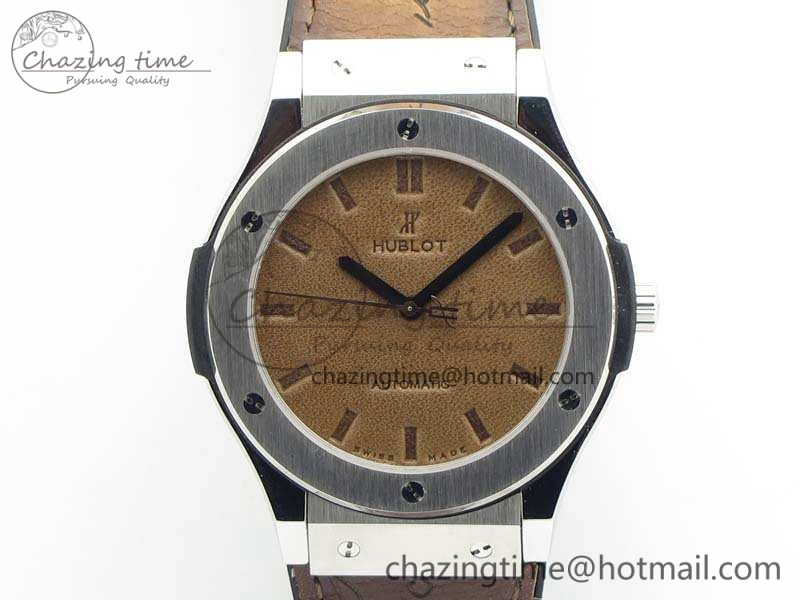 Classic Fusion 45mm SS Berluti Scritto SRF Best Edition Brown Leather Dial On Gummy Strap A2892