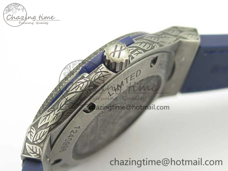 Classic Fusion 45mm SS Engravings Case SRF Best Edition Blue Dial On Blue Gummy Strap A2892 (Free Box)