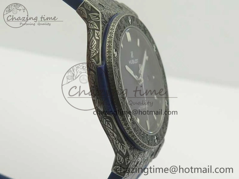 Classic Fusion 45mm SS Engravings Case SRF Best Edition Blue Dial On Blue Gummy Strap A2892 (Free Box)