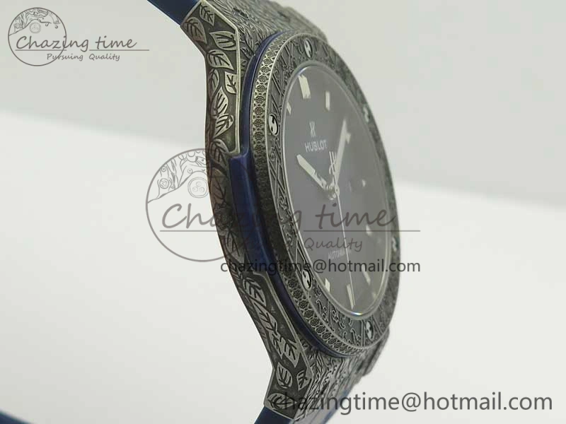 Classic Fusion 45mm SS Engravings Case SRF Best Edition Blue Dial On Blue Gummy Strap A2892 (Free Box)