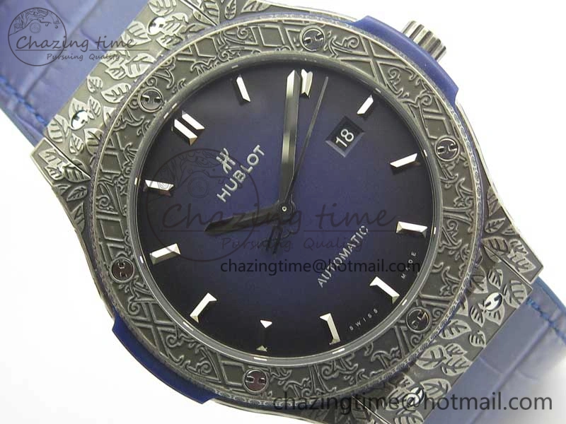 Classic Fusion 45mm SS Engravings Case SRF Best Edition Blue Dial On Blue Gummy Strap A2892 (Free Box)