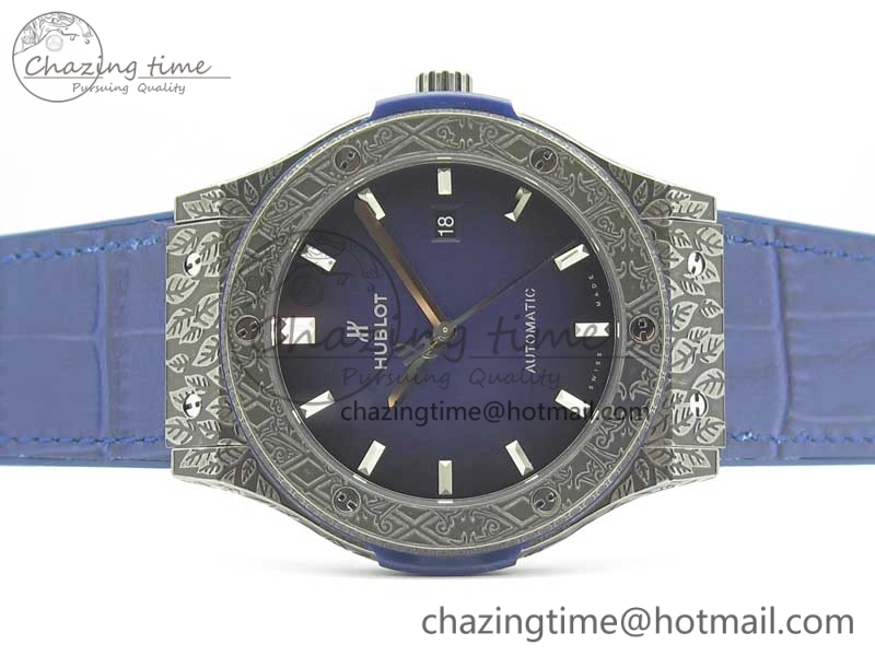 Classic Fusion 45mm SS Engravings Case SRF Best Edition Blue Dial On Blue Gummy Strap A2892 (Free Box)
