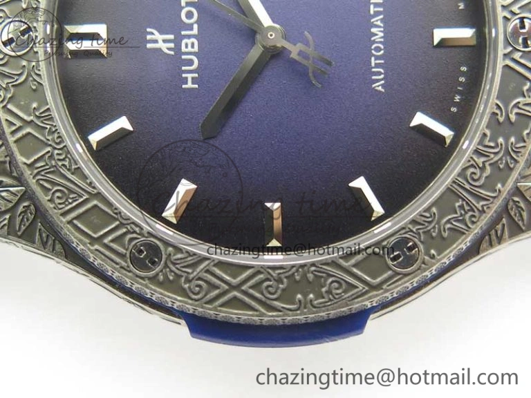 Classic Fusion 45mm SS Engravings Case SRF Best Edition Blue Dial On Blue Gummy Strap A2892 (Free Box)