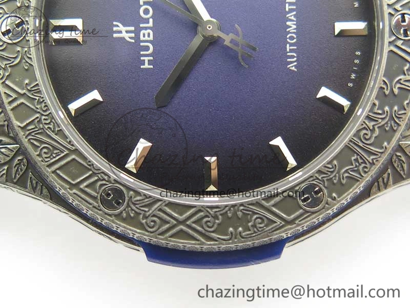Classic Fusion 45mm SS Engravings Case SRF Best Edition Blue Dial On Blue Gummy Strap A2892 (Free Box)
