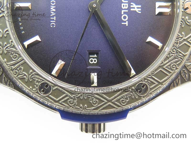 Classic Fusion 45mm SS Engravings Case SRF Best Edition Blue Dial On Blue Gummy Strap A2892 (Free Box)