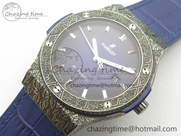 Classic Fusion 45mm SS Engravings Case SRF Best Edition Blue Dial On Blue Gummy Strap A2892 (Free Box)
