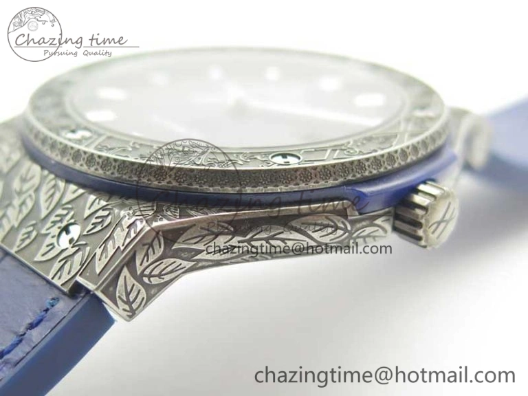Classic Fusion 45mm SS Engravings Case SRF Best Edition Blue Dial On Blue Gummy Strap A2892 (Free Box)