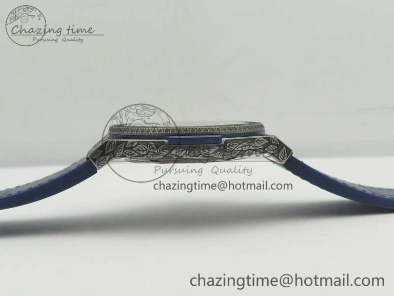 Classic Fusion 45mm SS Engravings Case SRF Best Edition Blue Dial On Blue Gummy Strap A2892 (Free Box)
