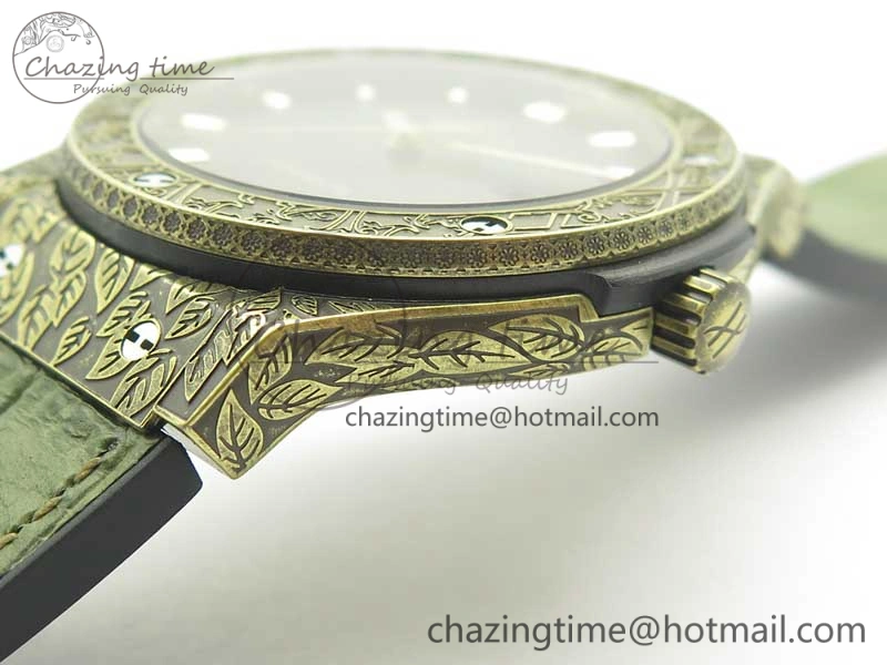 Classic Fusion 45mm YG Engravings Case SRF Best Edition Green Dial On Green Gummy Strap A2892 (Free Box)