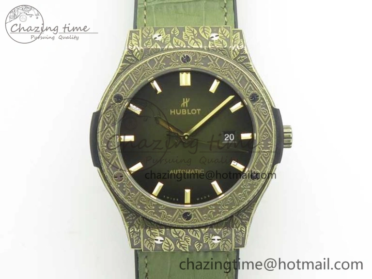 Classic Fusion 45mm YG Engravings Case SRF Best Edition Green Dial On Green Gummy Strap A2892 (Free Box)