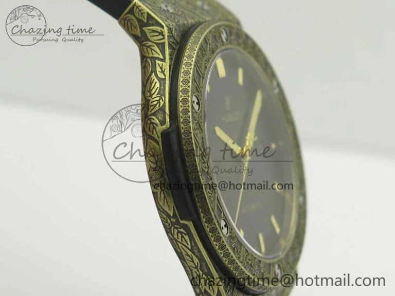 Classic Fusion 45mm YG Engravings Case SRF Best Edition Green Dial On Green Gummy Strap A2892 (Free Box)