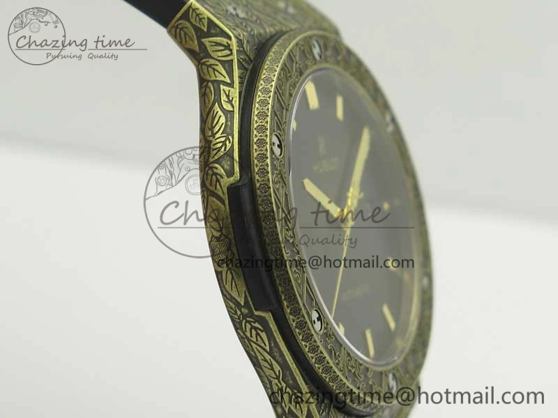 Classic Fusion 45mm YG Engravings Case SRF Best Edition Green Dial On Green Gummy Strap A2892 (Free Box)