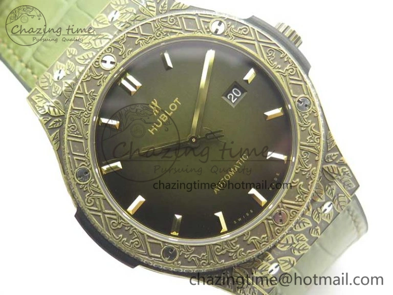 Classic Fusion 45mm YG Engravings Case SRF Best Edition Green Dial On Green Gummy Strap A2892 (Free Box)