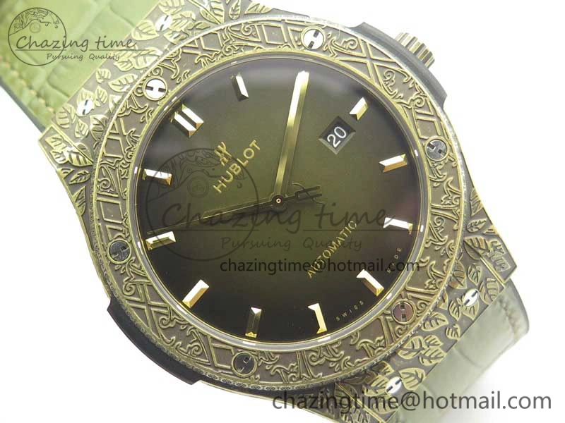 Classic Fusion 45mm YG Engravings Case SRF Best Edition Green Dial On Green Gummy Strap A2892 (Free Box)