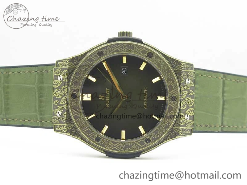 Classic Fusion 45mm YG Engravings Case SRF Best Edition Green Dial On Green Gummy Strap A2892 (Free Box)