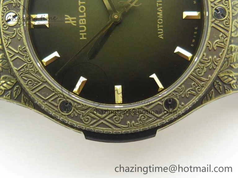Classic Fusion 45mm YG Engravings Case SRF Best Edition Green Dial On Green Gummy Strap A2892 (Free Box)