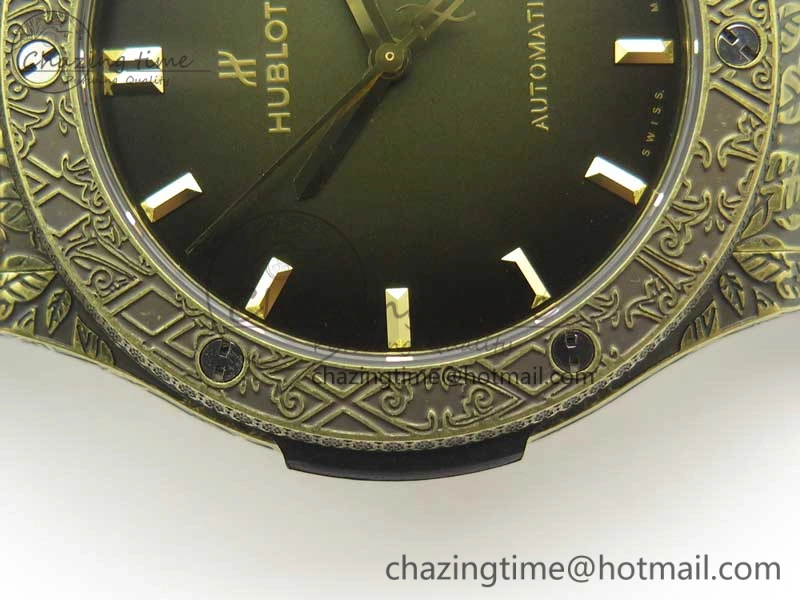 Classic Fusion 45mm YG Engravings Case SRF Best Edition Green Dial On Green Gummy Strap A2892 (Free Box)