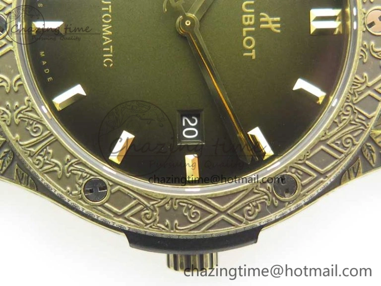 Classic Fusion 45mm YG Engravings Case SRF Best Edition Green Dial On Green Gummy Strap A2892 (Free Box)
