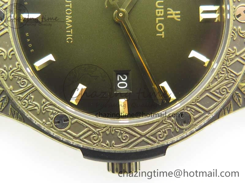 Classic Fusion 45mm YG Engravings Case SRF Best Edition Green Dial On Green Gummy Strap A2892 (Free Box)