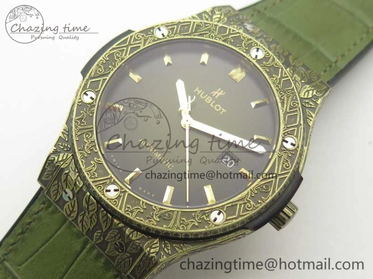 Classic Fusion 45mm YG Engravings Case SRF Best Edition Green Dial On Green Gummy Strap A2892 (Free Box)
