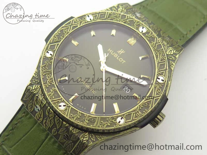 Classic Fusion 45mm YG Engravings Case SRF Best Edition Green Dial On Green Gummy Strap A2892 (Free Box)