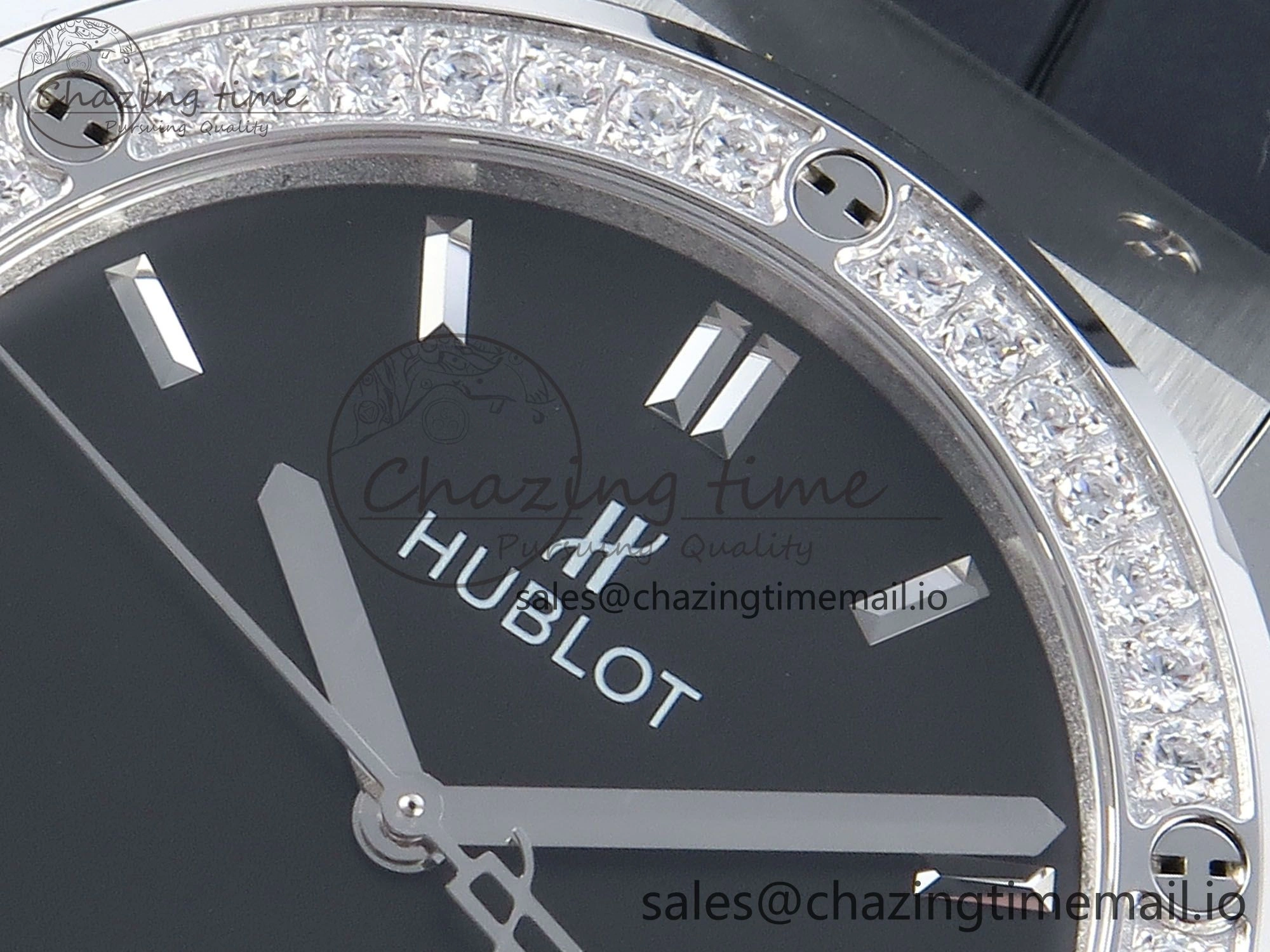 Classic Fusion Bang 42mm HBF 1:1 Best Edition Black Dial Diamonds Bezel on Black Leather Strap A2892