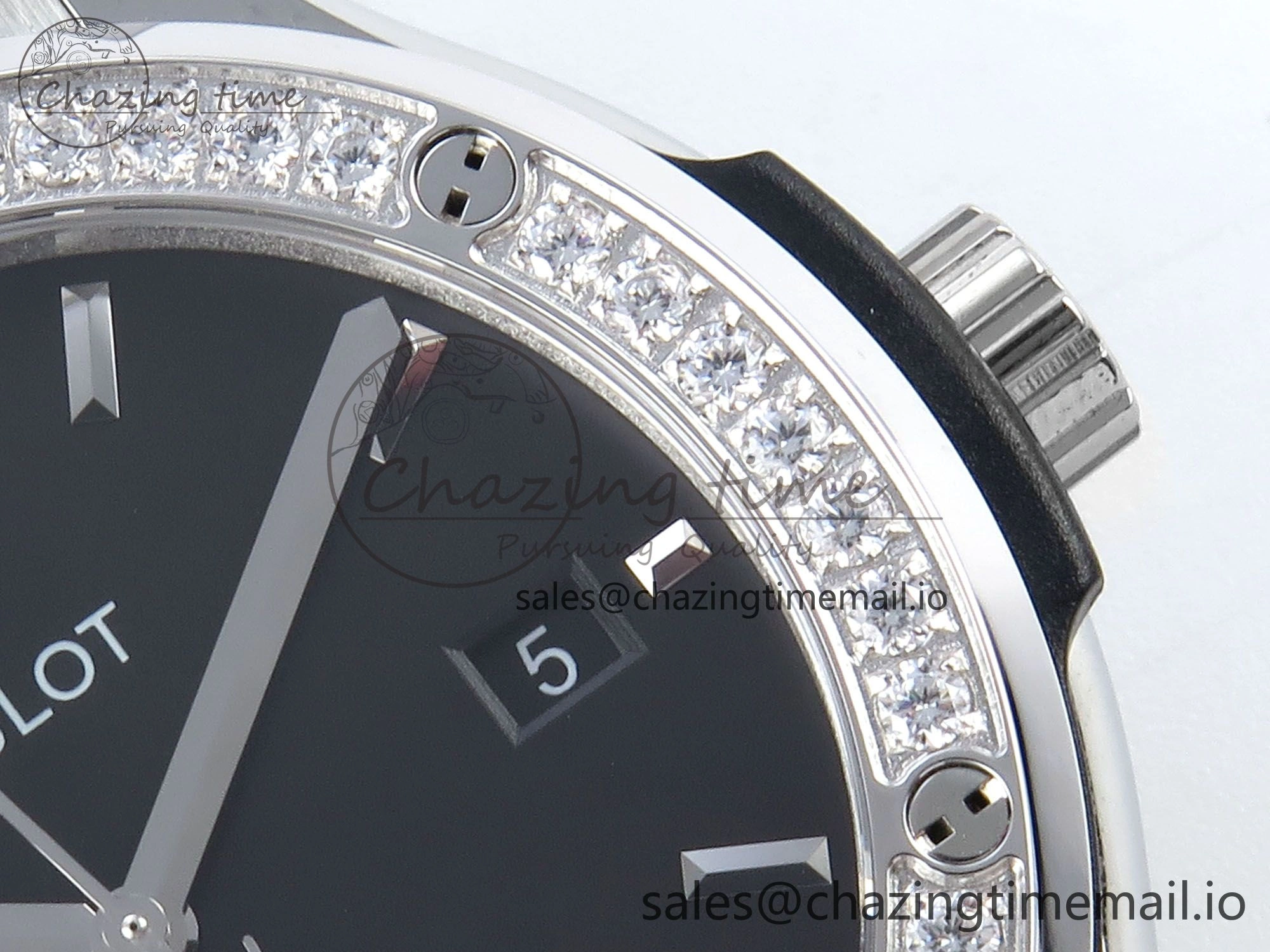 Classic Fusion Bang 42mm HBF 1:1 Best Edition Black Dial Diamonds Bezel on Black Leather Strap A2892