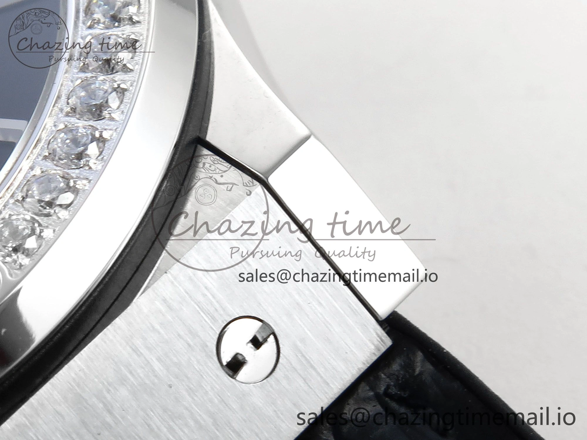 Classic Fusion Bang 42mm HBF 1:1 Best Edition Black Dial Diamonds Bezel on Black Leather Strap A2892