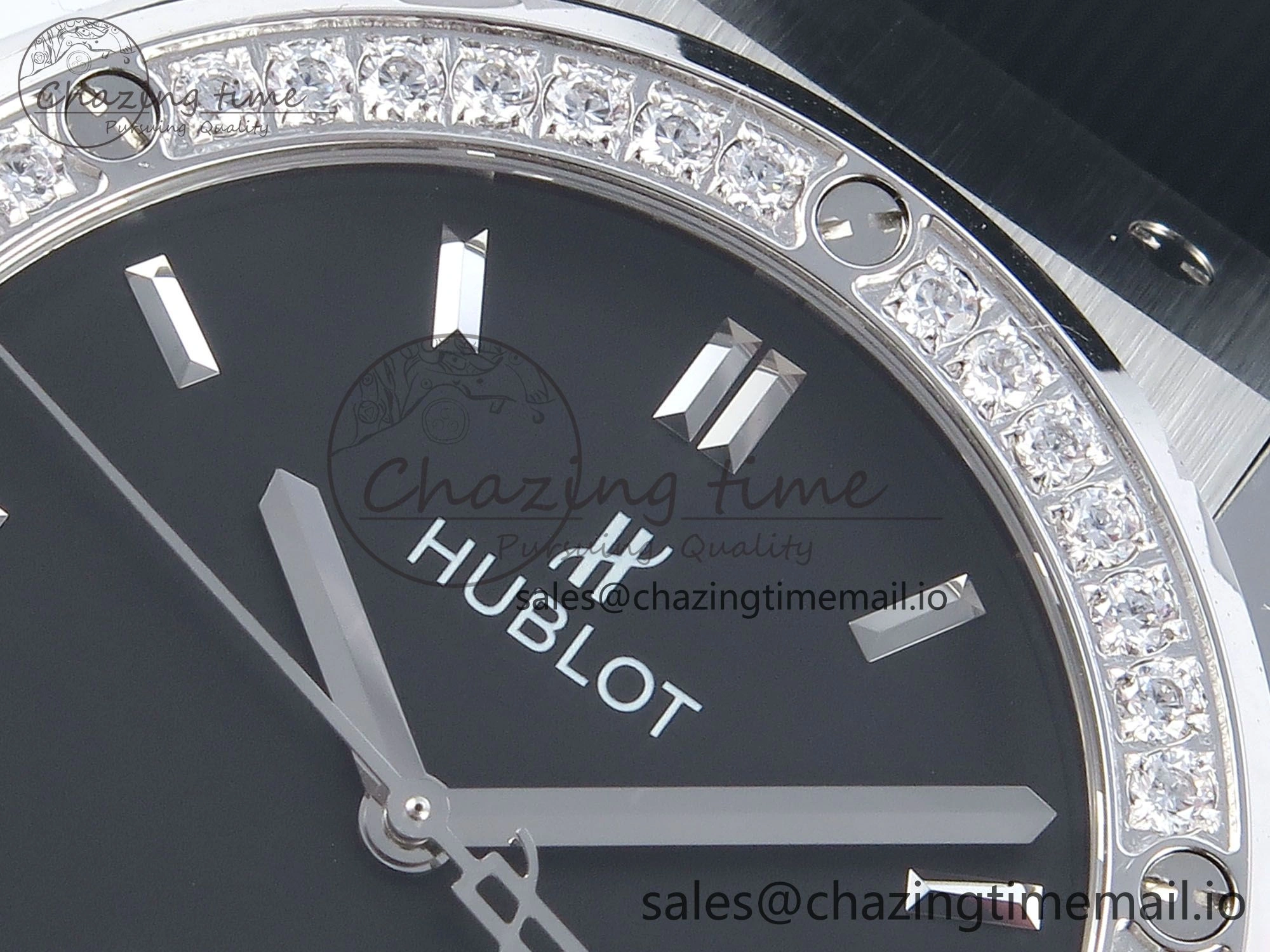 Classic Fusion Bang 42mm HBF 1:1 Best Edition Black Dial Diamonds Bezel on Black Rubber Strap A2892