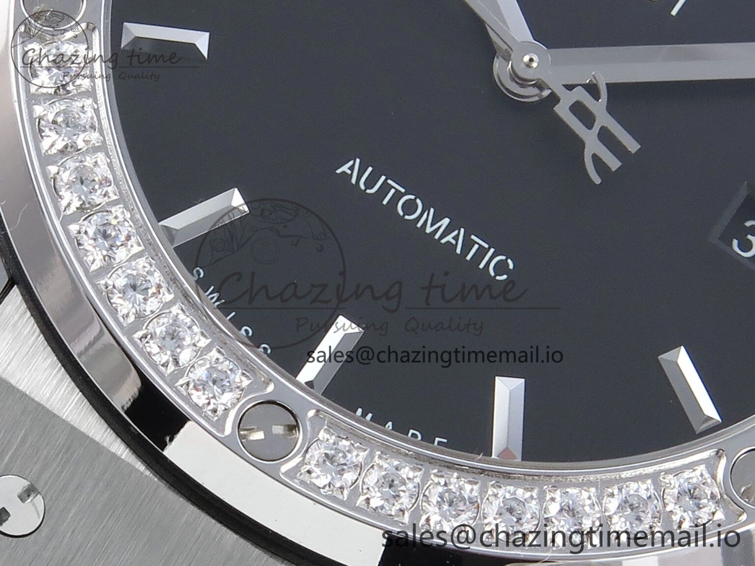 Classic Fusion Bang 42mm HBF 1:1 Best Edition Black Dial Diamonds Bezel on Black Rubber Strap A2892