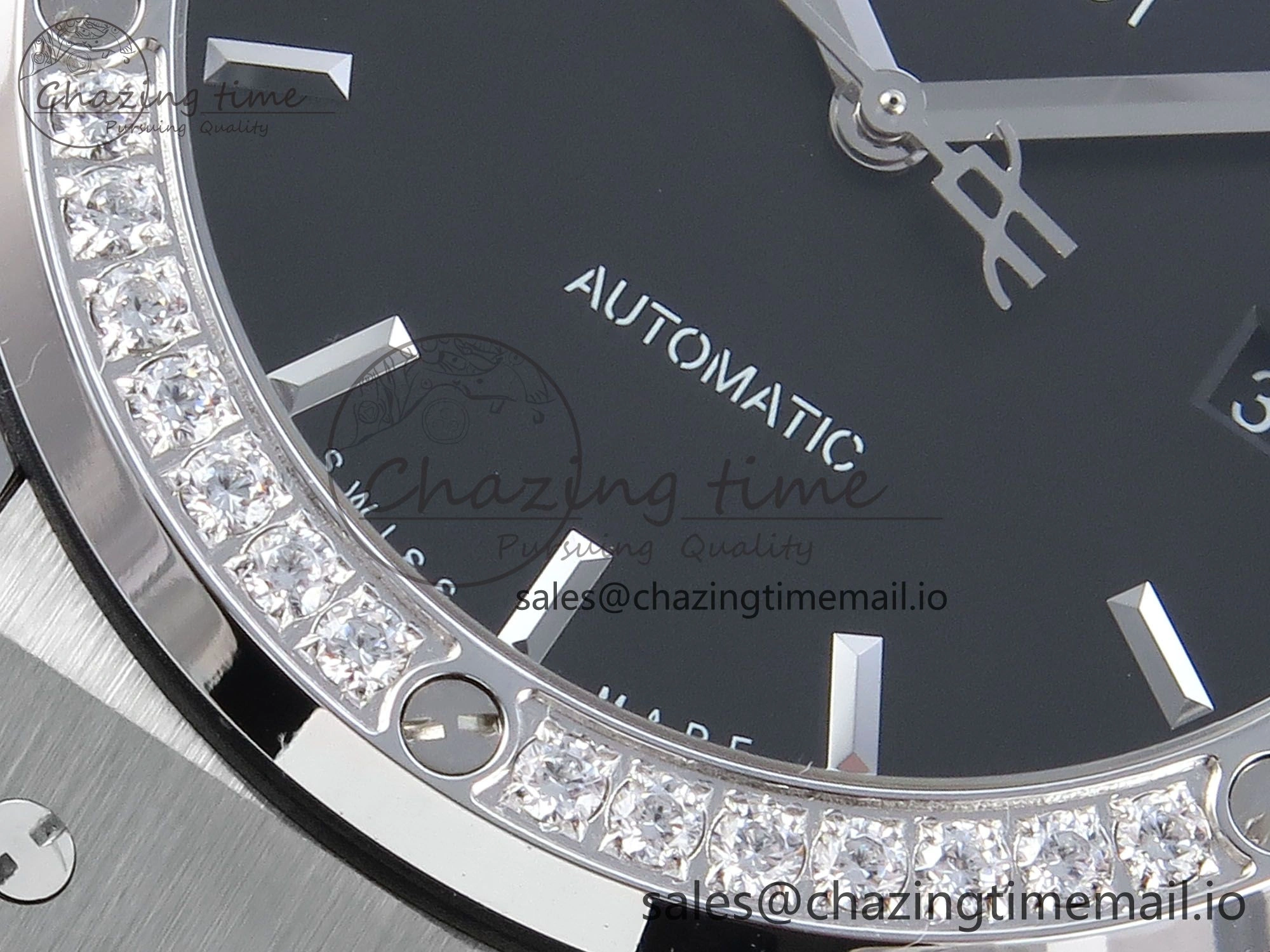 Classic Fusion Bang 42mm HBF 1:1 Best Edition Black Dial Diamonds Bezel on Black Rubber Strap A2892